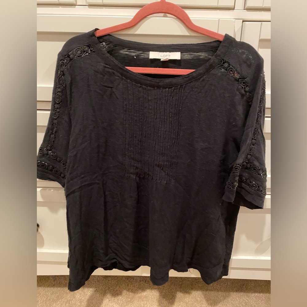Black loft 3/4 sleeve blouse size large with cut out sleeve detailing